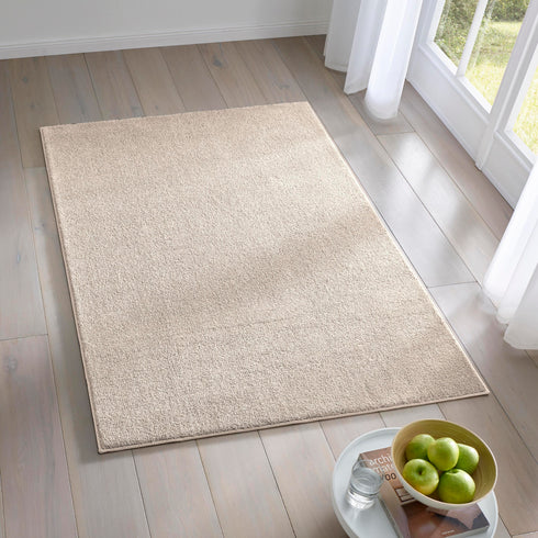Kurzflor Teppich | Flauschiger Flachflor für Wohnzimmer, Esszimmer, Schlafzimmer oder Kinderzimmer | Creme